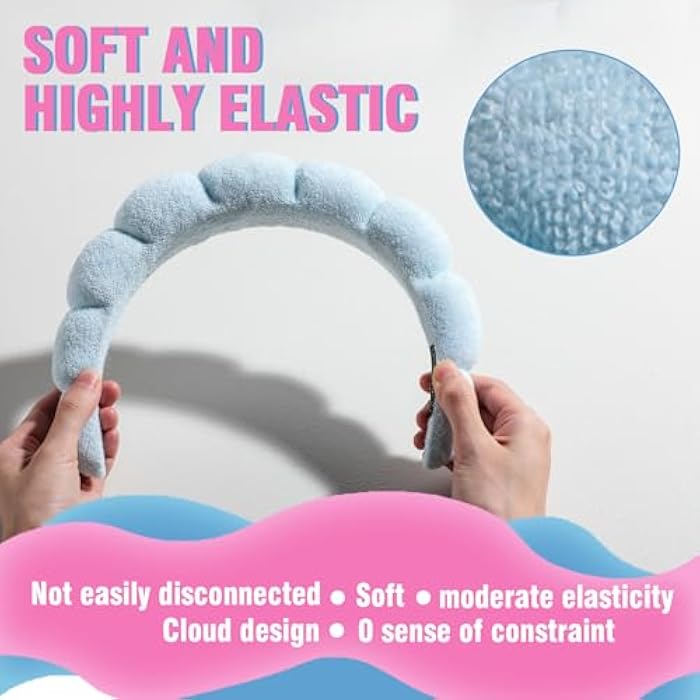 oneleaf Spa Facial Headband Sponge Makeup Headband Girls Washing Face Skincare Padded Soft Microfiber Spa Wrist Washband Ladies Spa Hair Wraps Headbands for Shower Makeup Bath-Blue&Pink - Image 3